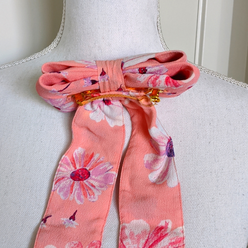 LoveShackFancy Lorna Floral Bow Barrette Hair Accessorie Coral Blaze - Picture 10 of 15
